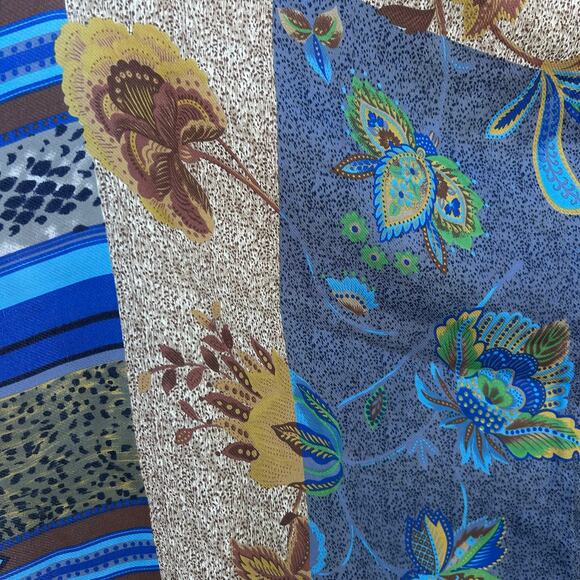 Kenzo Geometric Floral Print Silk Square Scarf Blue Headscarf Wall Art Shawl - Picture 4 of 6